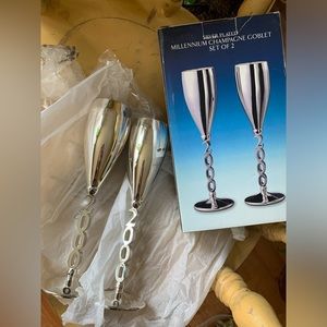 GODINGER "2000" SILVER PLATED MILLENNIUM CHAMPAGNE GOBLETS EXCELLENT in BOX